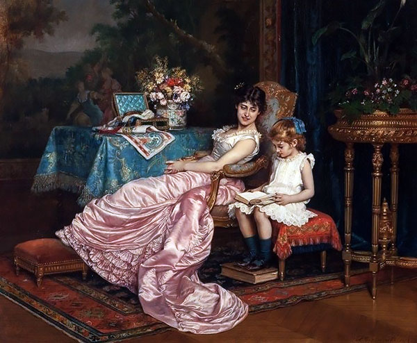A Mother and Daughter reading | Oil Painting Reproduction