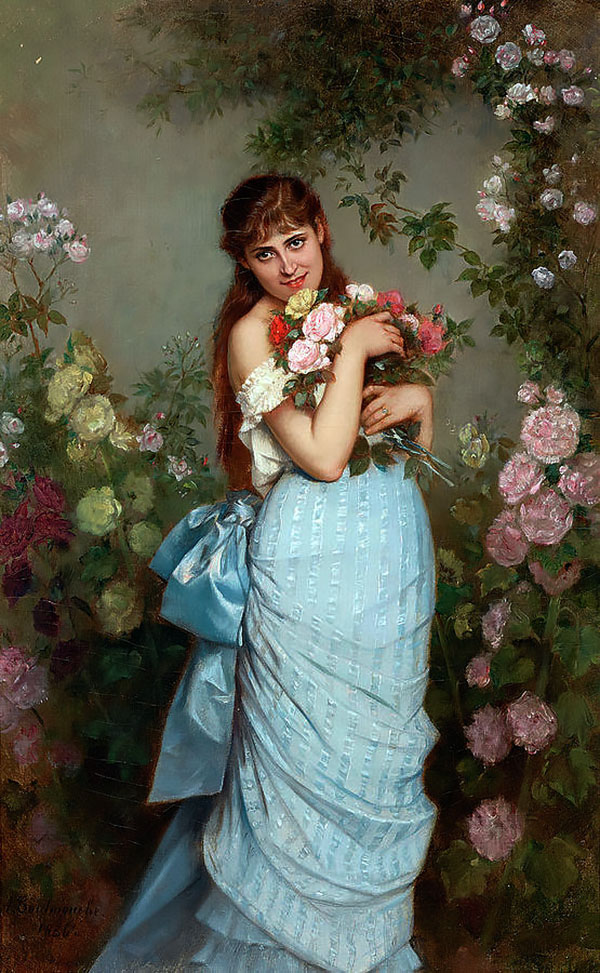 A Private a Young Woman in a Rose Garden | Oil Painting Reproduction