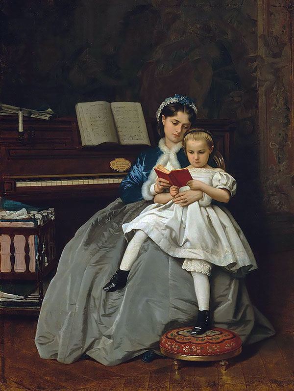 Reading Lesson by Auguste Toulemouche | Oil Painting Reproduction