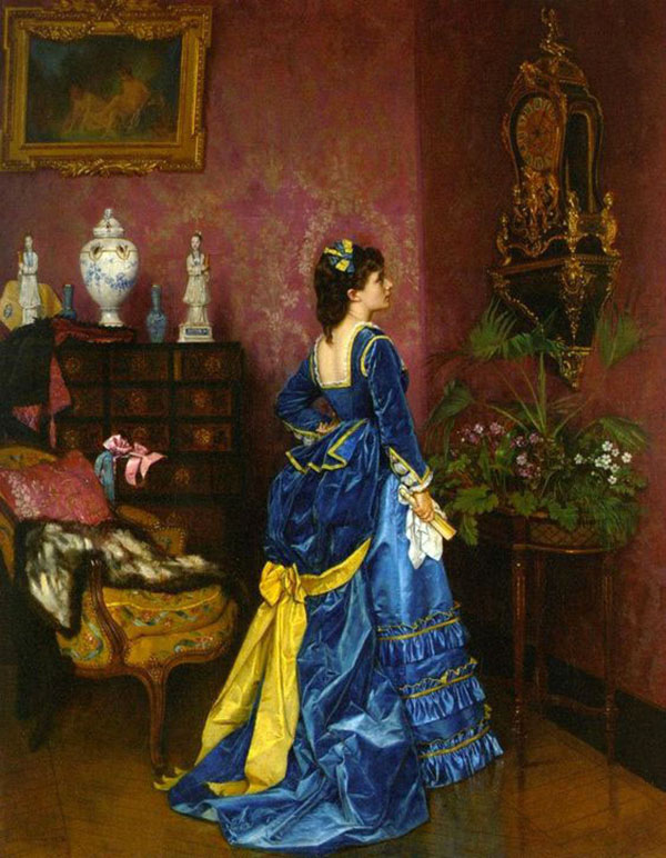 The Blue Dress by Auguste Toulemouche | Oil Painting Reproduction