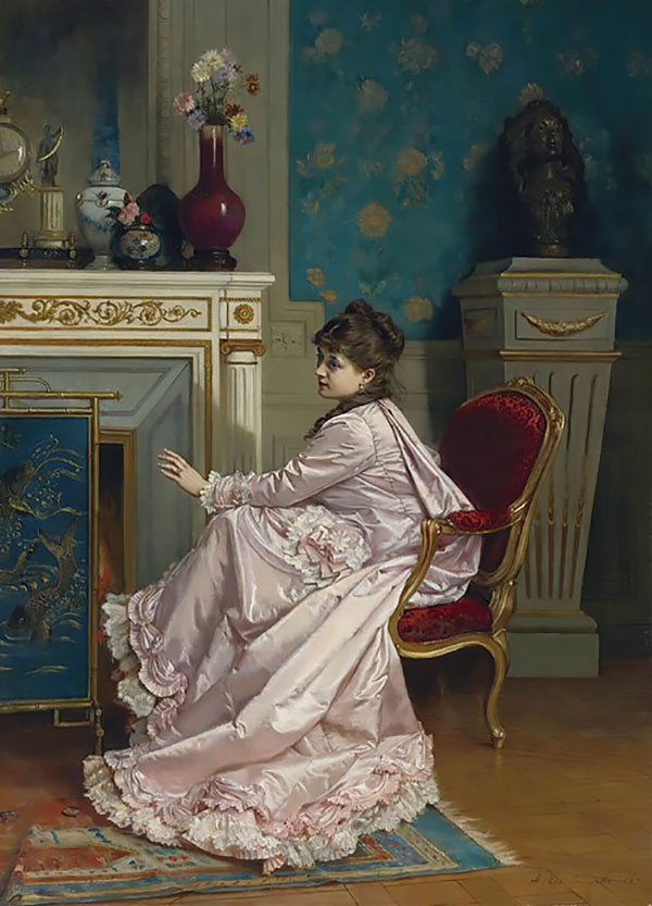 At the Fireplace by Auguste Toulemouche | Oil Painting Reproduction
