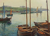 Coastal Inlet with Boats By Wilson H Irvine
