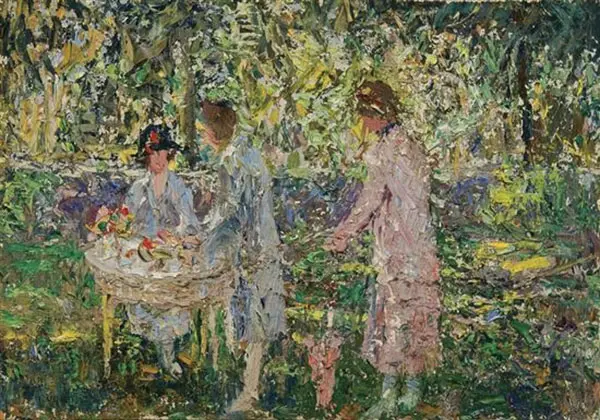 Garden Tea Party Wooded Landscape By Wilson H Irvine