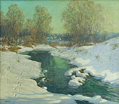 Stream Through Winter Landscape By Wilson H Irvine