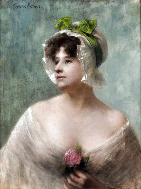 La Femme a La Rose by Pierre Carrier Belleuse | Oil Painting Reproduction