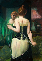 Young Woman Adjusting her Corset By Pierre Carrier Belleuse