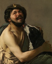 A Laughing Bravo with his Dog 1628 By Hendrick ter Brugghen