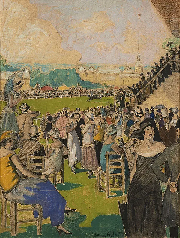 Les Courses a Chantilly Pastel By William Ablett