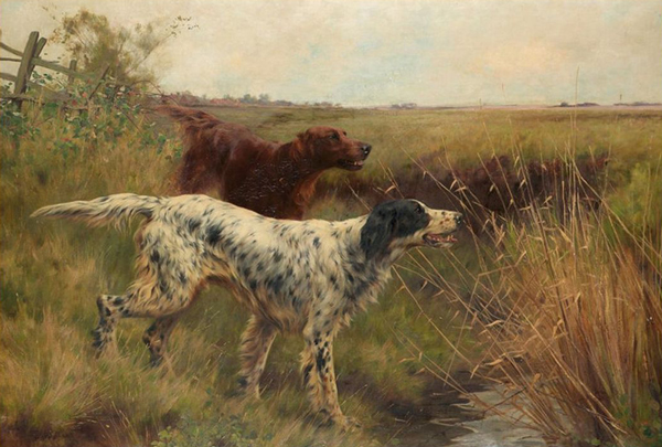 An English and an Irish Setter in a Landscape | Oil Painting Reproduction