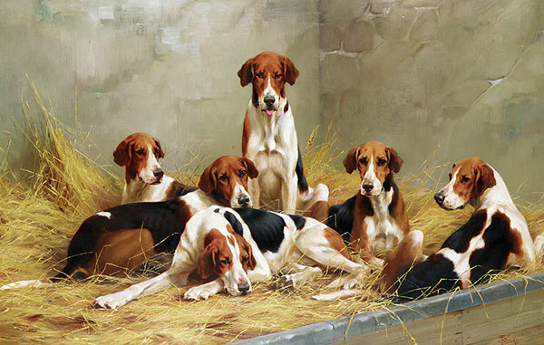 Hounds in a Kennel by Thomas Blinks | Oil Painting Reproduction