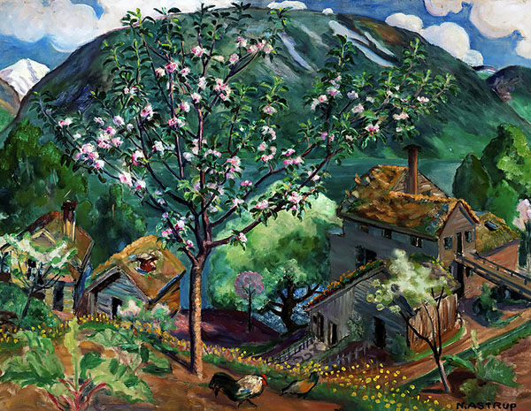 Apple Tree in Bloom 1927 by Nikolai Astrup | Oil Painting Reproduction