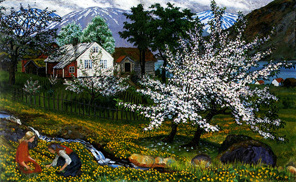 Apple Trees in Bloom by Nikolai Astrup | Oil Painting Reproduction