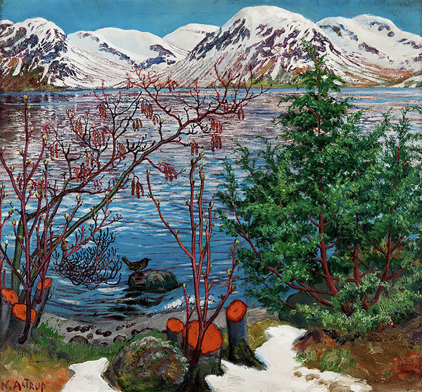Bird on a Stone 1914 by Nikolai Astrup | Oil Painting Reproduction