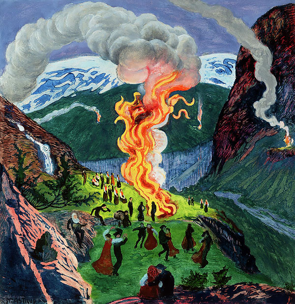 Midsummer Eve Bonfire 1917 by Nikolai Astrup | Oil Painting Reproduction