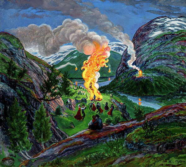 Midsummer Eve Bonfire 1926 by Nikolai Astrup | Oil Painting Reproduction