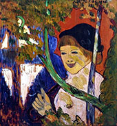 Breton Girl with a Red Umbrella By Emile Bernard