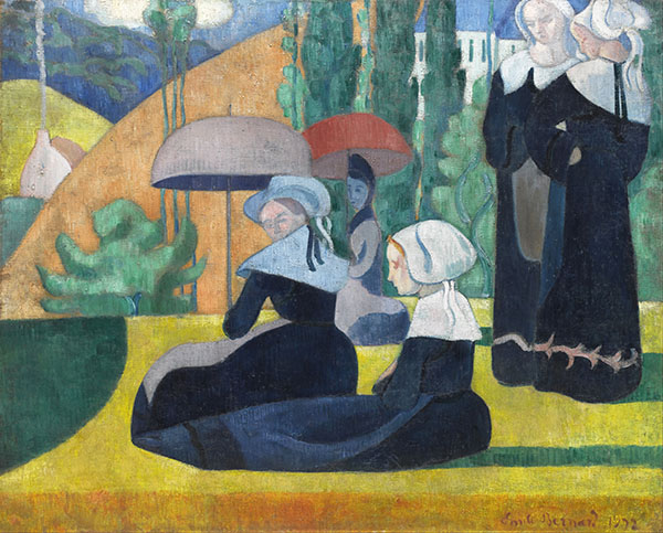 Breton Women with Umbrellas by Emile Bernard | Oil Painting Reproduction