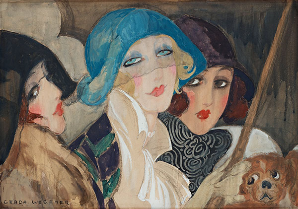 Three Women Under an Umbrella by Gerda Wegener | Oil Painting Reproduction