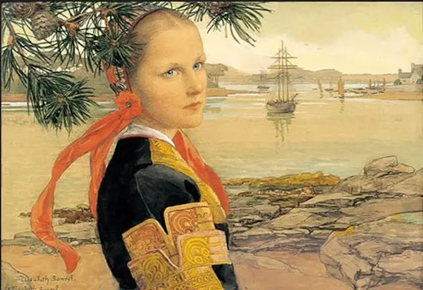 Jeune Bigoudene Devant l' Ocean By Elisabeth Sonrel