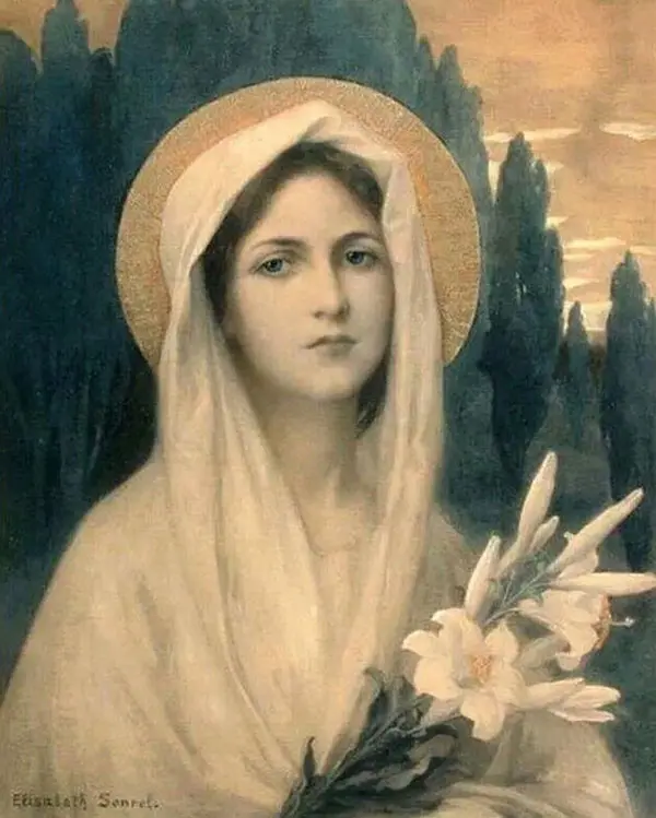 Young Saint with Lily By Elisabeth Sonrel