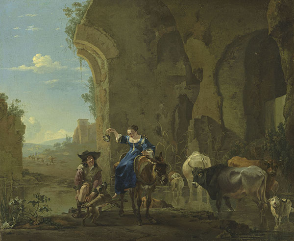 Italianate Landscape with Travellers by a Stream with Cattle 1652 | Oil Painting Reproduction