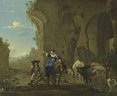 Italianate Landscape with Travellers by a Stream with Cattle 1652 By Jan Asselijn