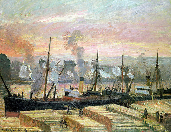 Boats Unloading Wood by Camille Pissarro | Oil Painting Reproduction