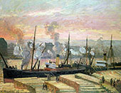Boats Unloading Wood By Camille Pissarro