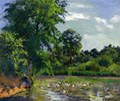 Ducks on The Pond at Montfoucault By Camille Pissarro