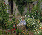 Mother and Child in The Flowers By Camille Pissarro