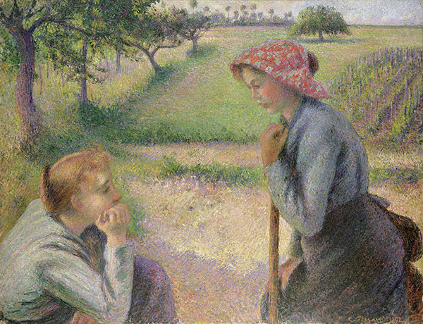 Two Young Peasant Women by Camille Pissarro | Oil Painting Reproduction