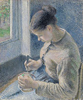 Young Peasant Having her Coffee By Camille Pissarro