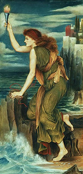 Hero Holding The Beacon for Leander 1885 By Evelyn de Morgan