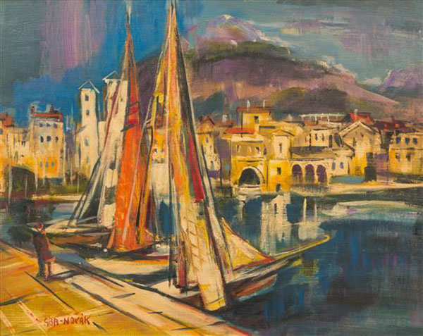 Italian Harbor Scene 1930 by Vilmos aba-Novak | Oil Painting Reproduction