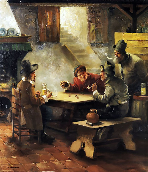 At The Dice Game by Julius Adam | Oil Painting Reproduction
