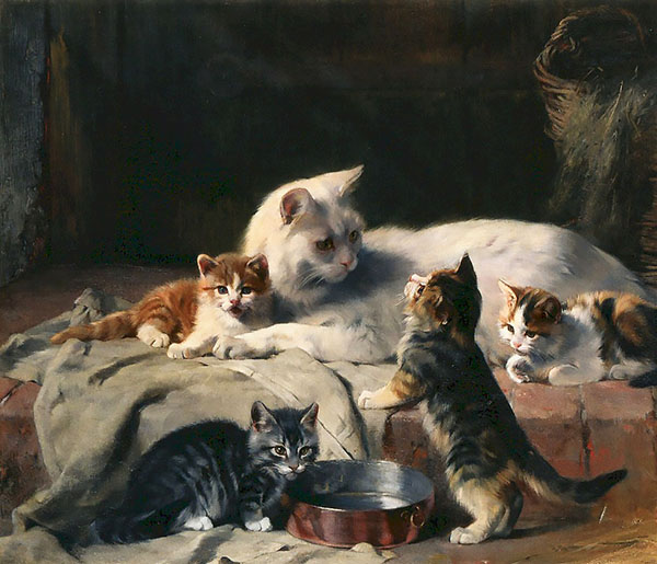 Cat Family Time by Julius Adam | Oil Painting Reproduction