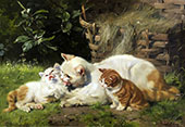 Morther Cat with her Two Kittens By Julius Adam