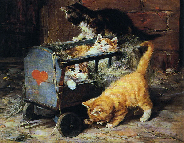 Kitten Carriage by Julius Adam | Oil Painting Reproduction