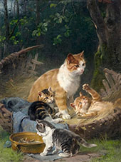 Playing Kittens in The Basket By Julius Adam