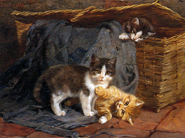 The Playful Kittens by Julius Adam | Oil Painting Reproduction