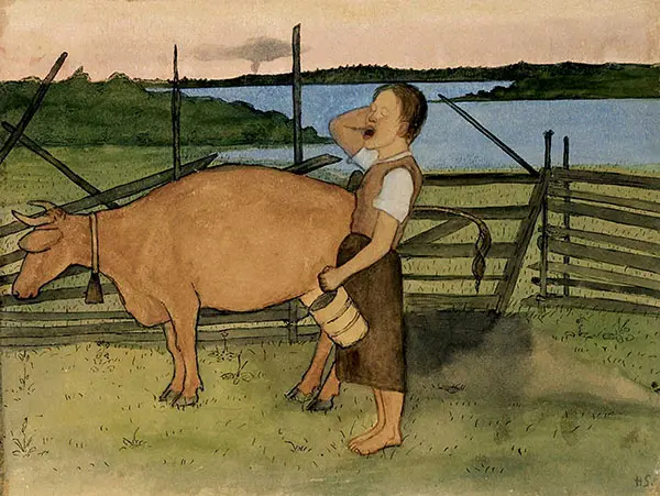 Morning Milking By Hugo Simberg