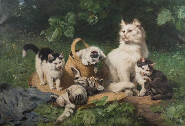 Cats at Play by Julius Adam | Oil Painting Reproduction
