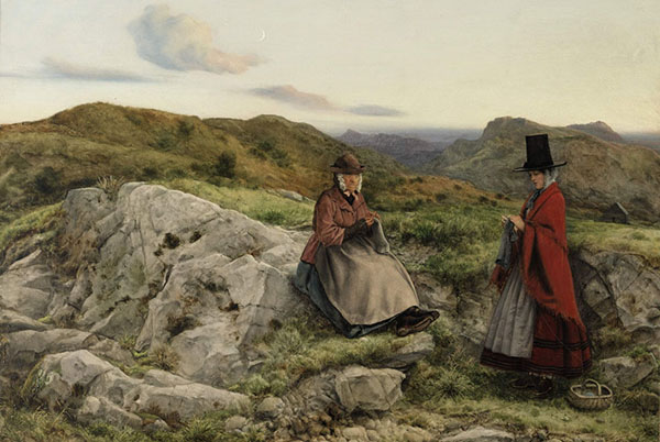 Welsh Landscape with Two Women Knitting | Oil Painting Reproduction