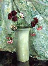 Carnations in a Satsuma Vase By Maria Oakey Dewing