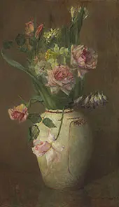 Spring Flowers with Roses Daffodils and Larkspur By Maria Oakey Dewing