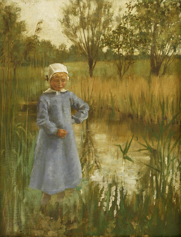 A Young Girl Beside a Stream by William Stott | Oil Painting Reproduction
