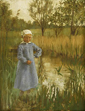 A Young Girl Beside a Stream By William Stott