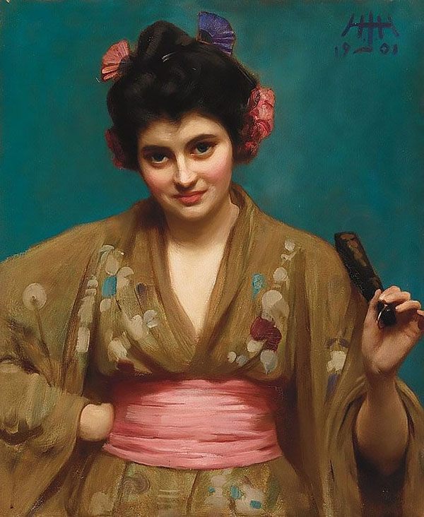 Woman Wearing a Kimono 1901 by Albert Herter | Oil Painting Reproduction