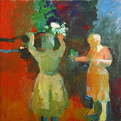 Two Women in Vermillion Light By Elmer Bischoff