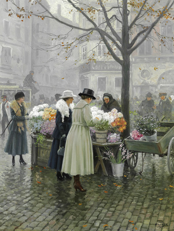 A Flower Market in Hojbro Plads in Copenhagen | Oil Painting Reproduction